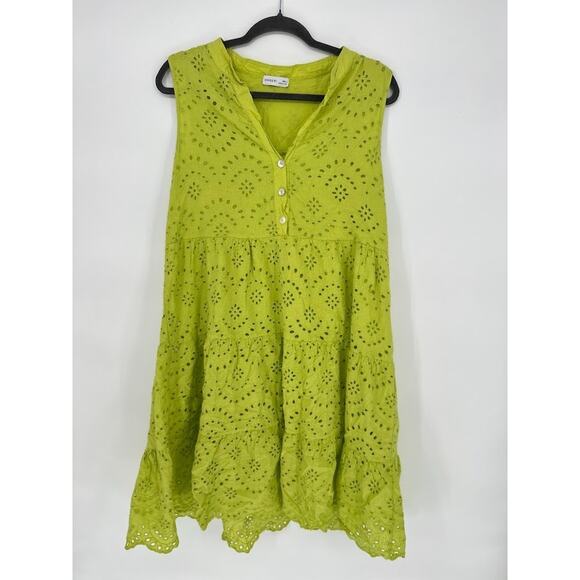Civico 51 Eyelet Lace Lime Green Dress Size Large Made Italy Sleeveless Popover - Picture 1 of 7